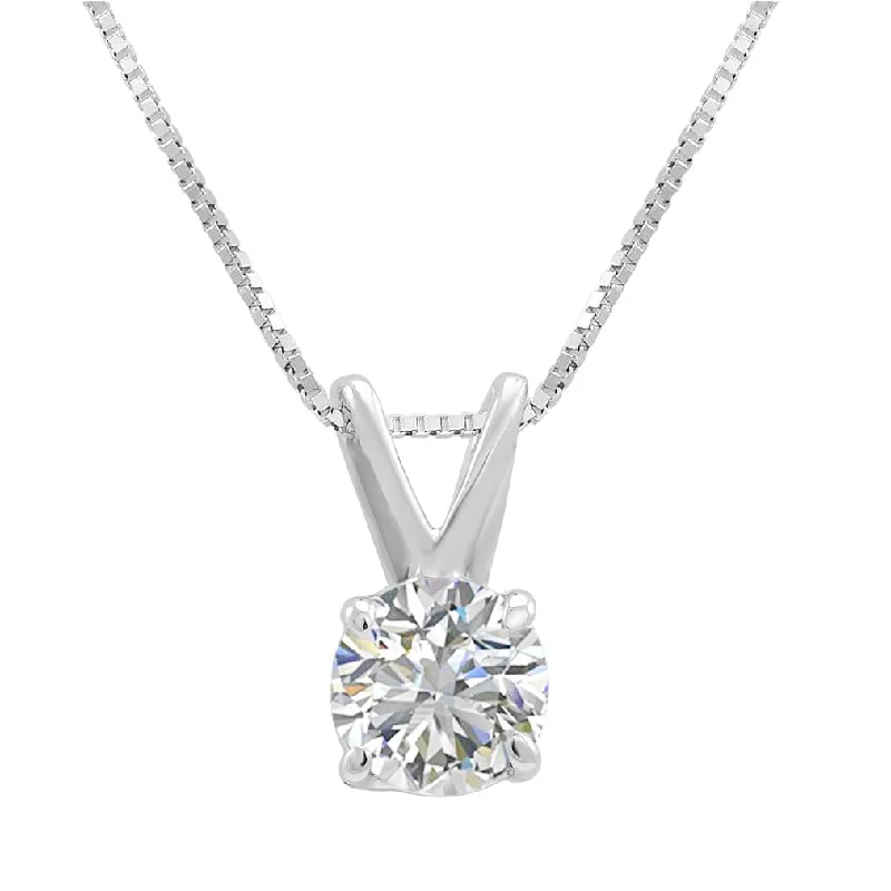 IGI Certified1/2ct Lab Grown Diamond Solitaire Pendant Necklace in 14K White Gold on an 18 inch White Gold Box Chain - 0.5