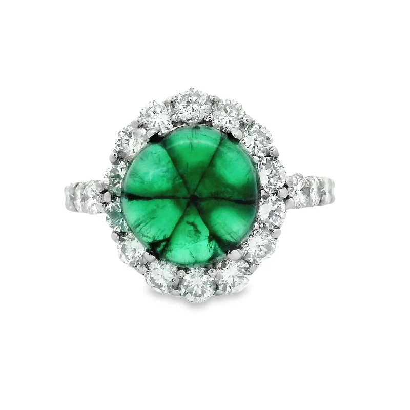 3.59 Carat Trapiche Emerald Diamond Platinum Ring