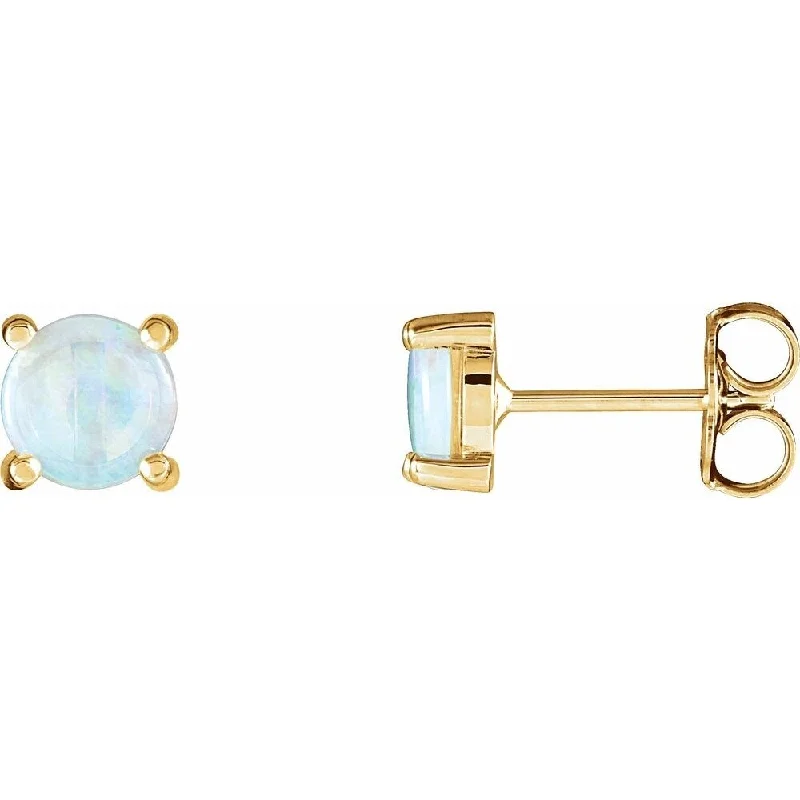 14k Yellow Gold Opal Cabochon Stud Earring for Women