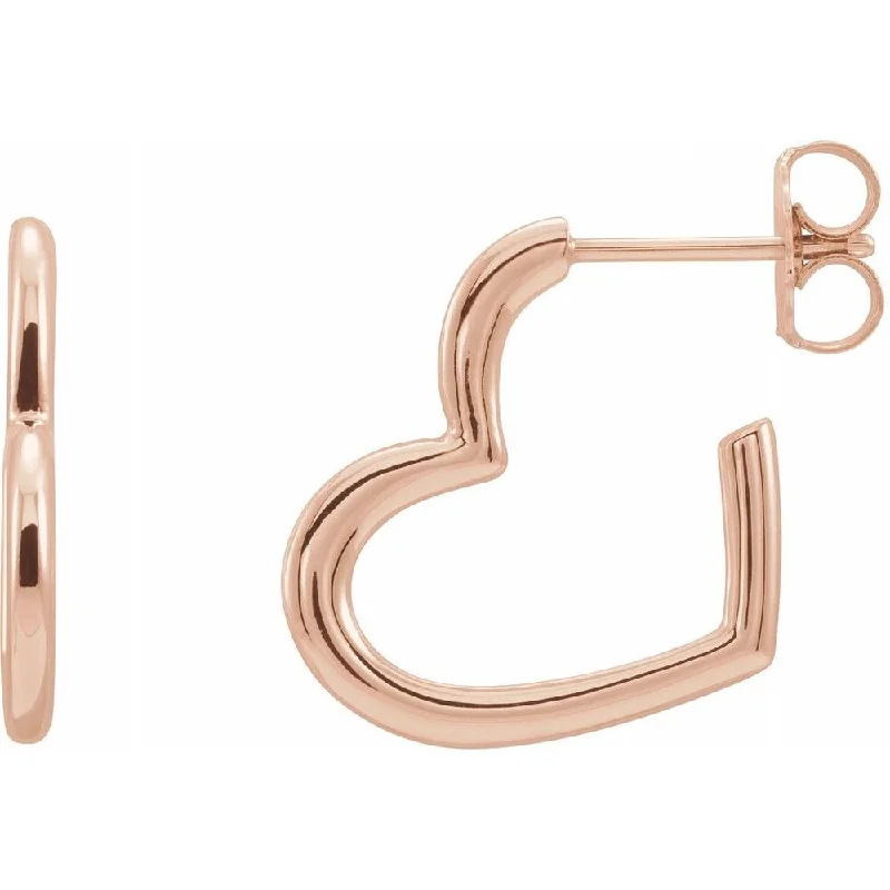 14K Rose Gold Heart Hoop Earring for Women