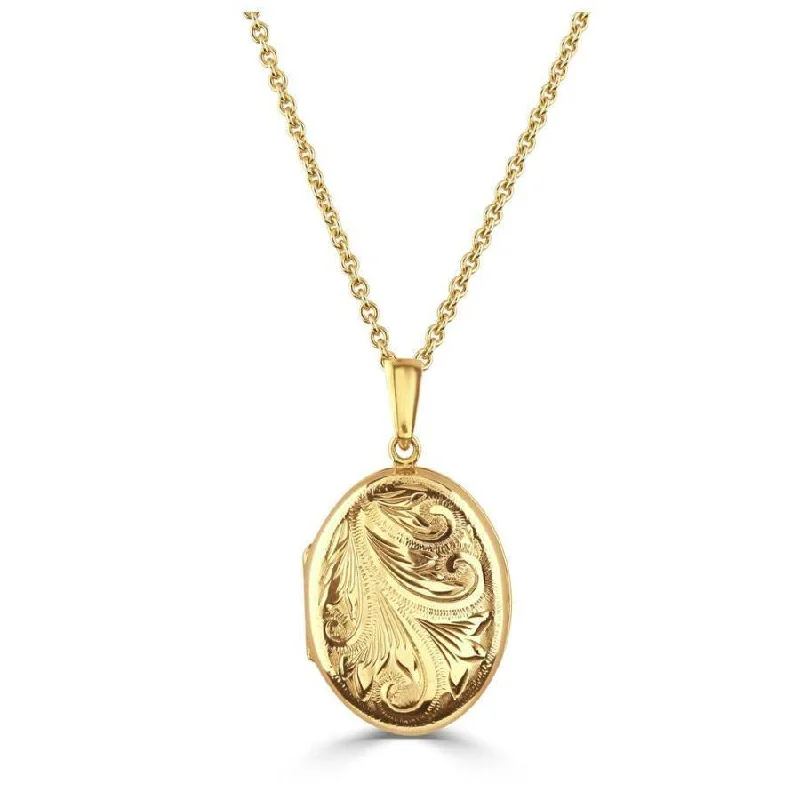 9ct Yellow Gold Half Engraved Oval Locket