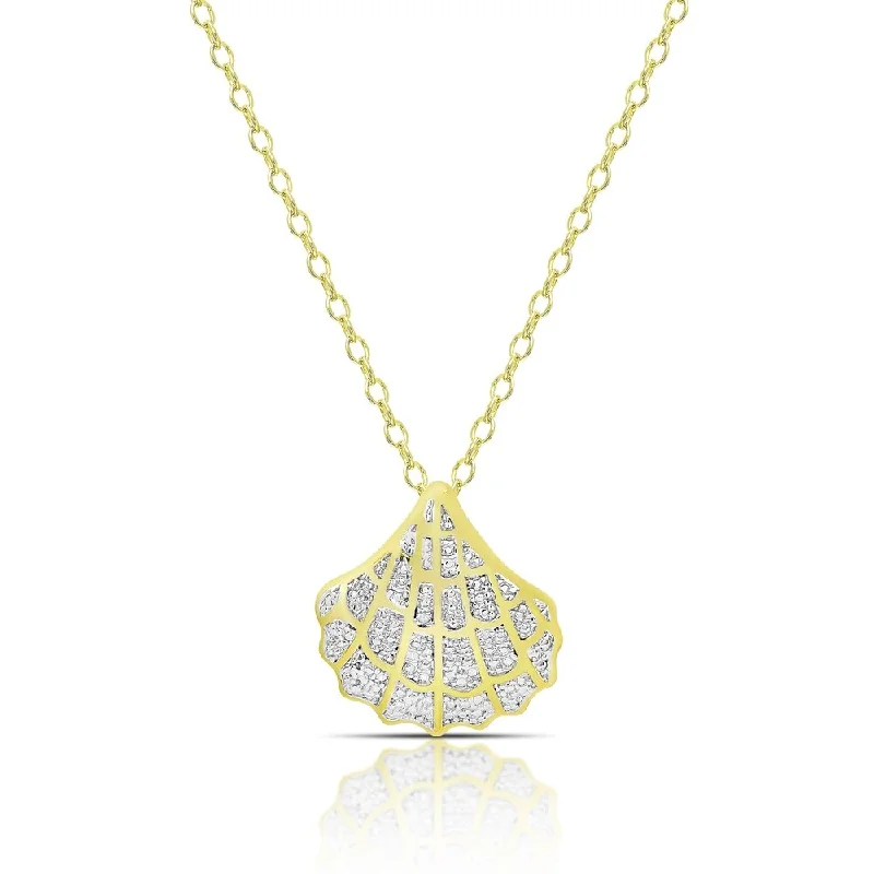 Finesque Gold Overlay Diamond Accent Seashell Necklace (I-J, (2-I3)