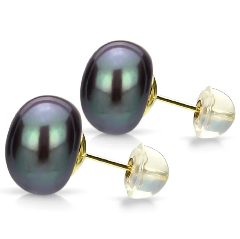 DaVonna 24k Gold-over Sterling Black Freshwater Pearl Stud Earring