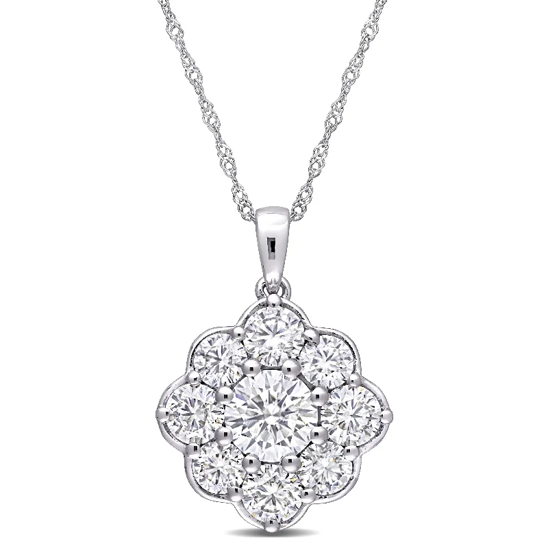 Miadora 10k White Gold 2-1/3ct TGW Created Moissanite Halo Floral Necklace