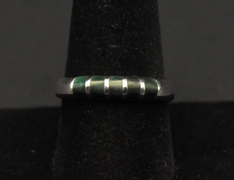 Vintage Inlaid Malachite Sterling Silver Ring - Size 9.25