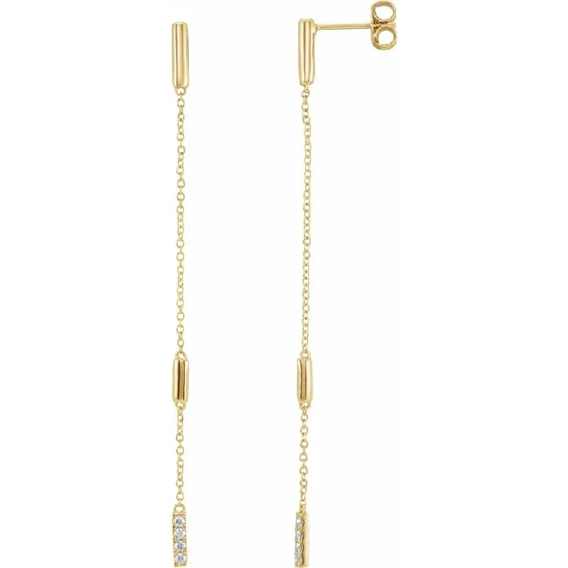 14k Yellow Gold 1/10 CTW Diamond Chain Dangle Earring for Women