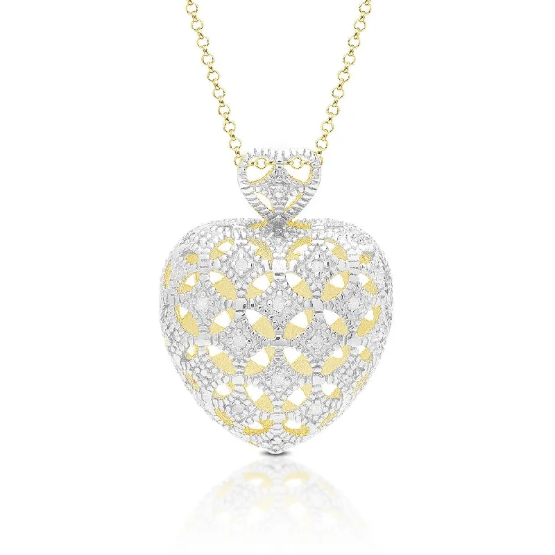 Finesque Gold Over Sterling Silver Diamond Accent Lattice Heart Necklace