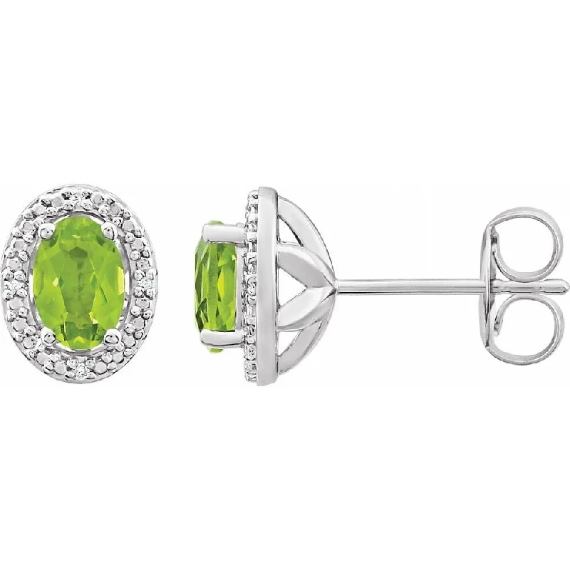 Sterling Silver Peridot & .025 CTW Diamond Stud Earring for Women