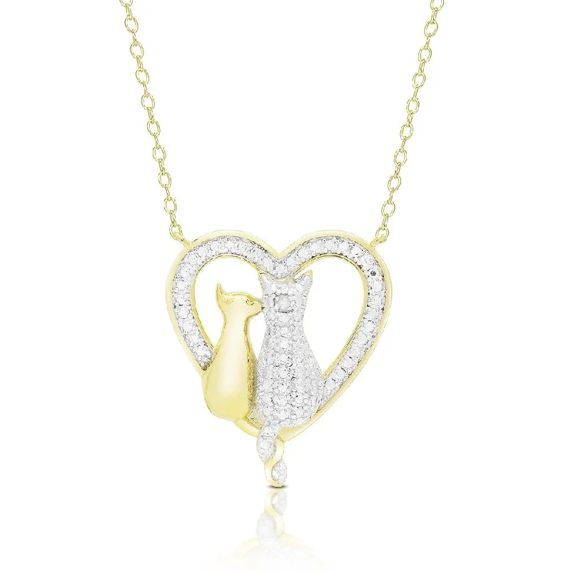 Finesque Gold Overlay Diamond Accent Cat Heart Necklace