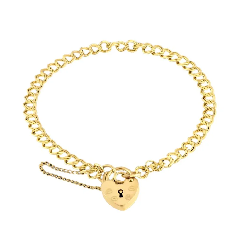 9ct Yellow Gold Double Curb Link Charm Bracelet with Padlock