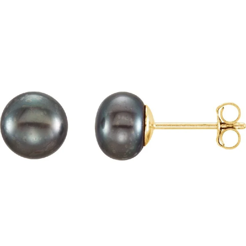 14k Yellow Gold 6-7 mm Black Freshwater Cultured Pearl Stud Earring for Women