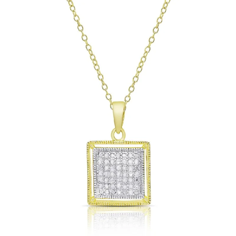 Finesque Gold over Sterling Silver 1/4ct TW Diamond Square Necklace (I-J, I2-I3)