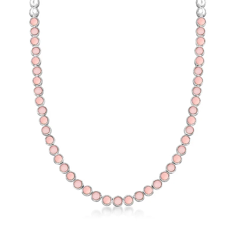 925 Sterling Silver Pink Opal Gemstone Tennis Necklace