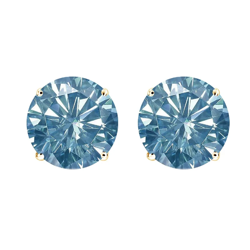 Yellow Gold with Blue Moissanite Stud Earring