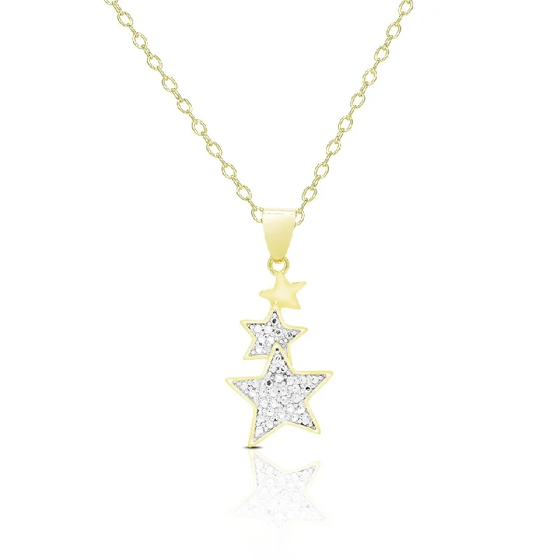 Finesque Gold Overlay Diamond Accent Stars Necklace