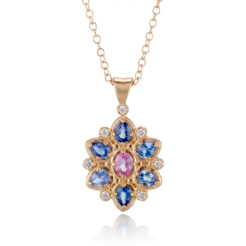 Multi-Color Sapphire Flower of Light Pendant Necklace