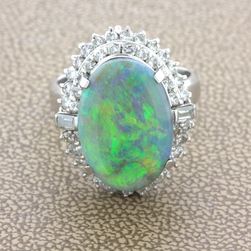 Australian Black Opal Diamond Platinum Ring