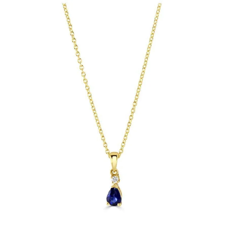 18ct Yellow Gold Pear Cut Sapphire & Round Brilliant Cut Diamond Pendant