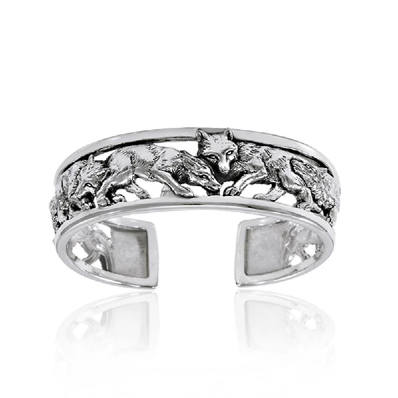 A wolf pack of passion and strength ~ Sterling Silver Jewelry Bangle TBG289