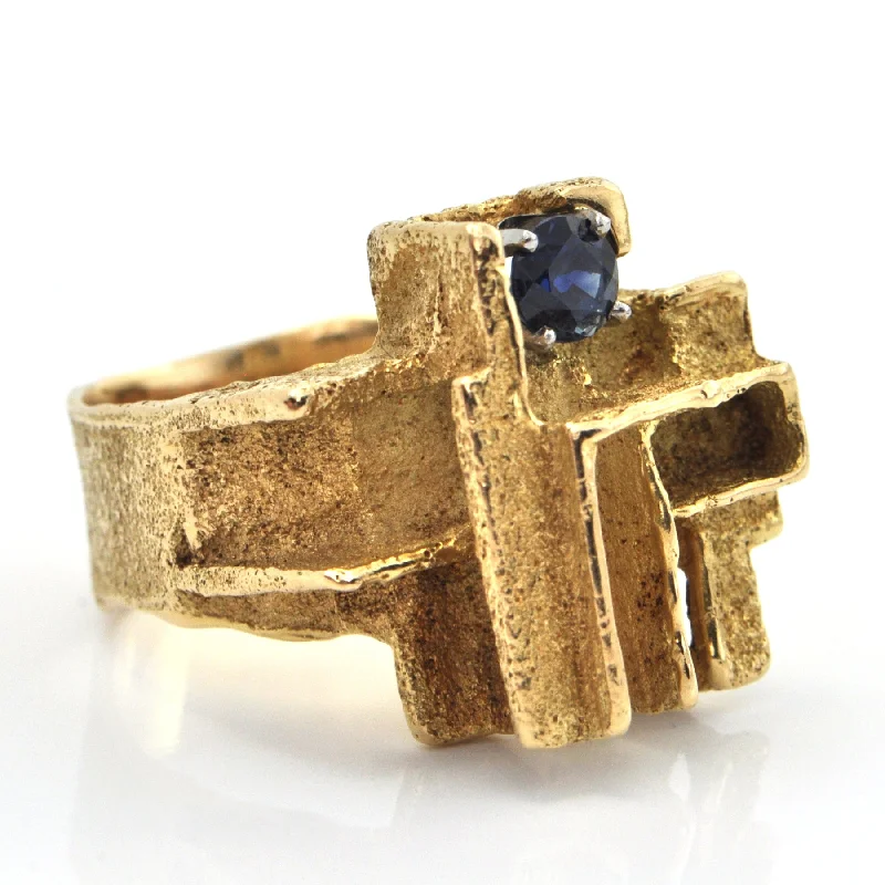 Vintage Geometric 18K Yellow Gold and 0.73CT Sapphire Ring