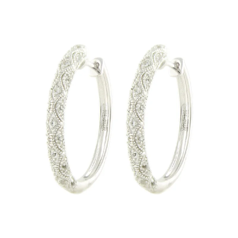 Sterling Silver 0.68ctw White Topaz Hoops Earring 1.12"L