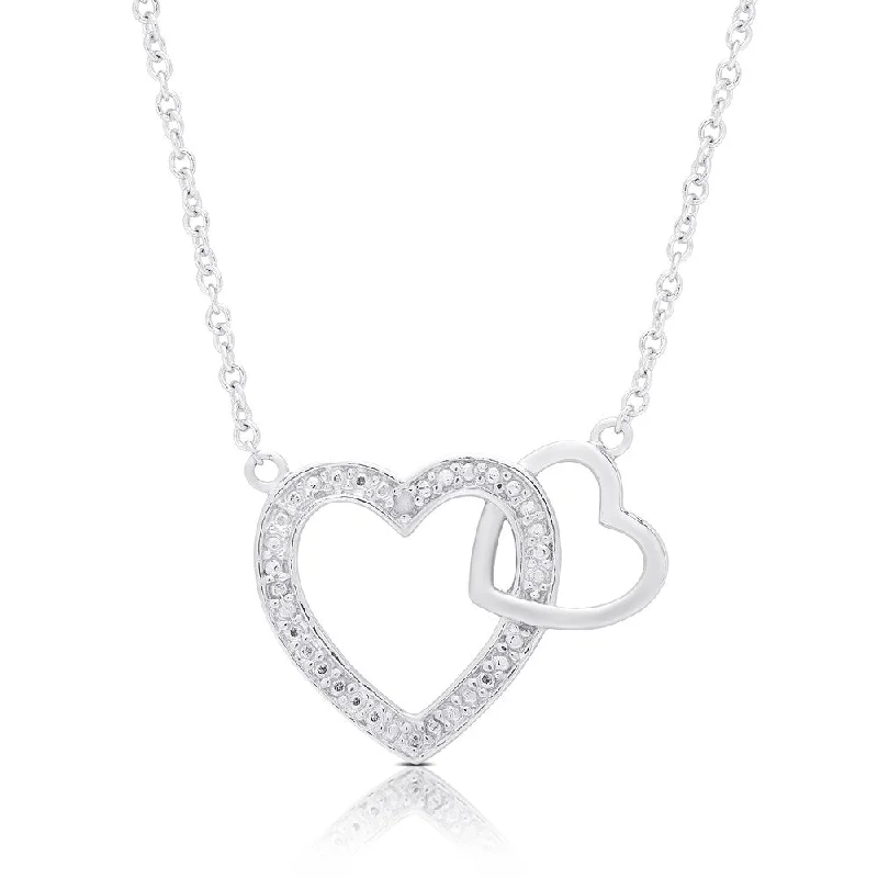 Finesque Sterling Silver Diamond Accent Interlocking Heart Necklace