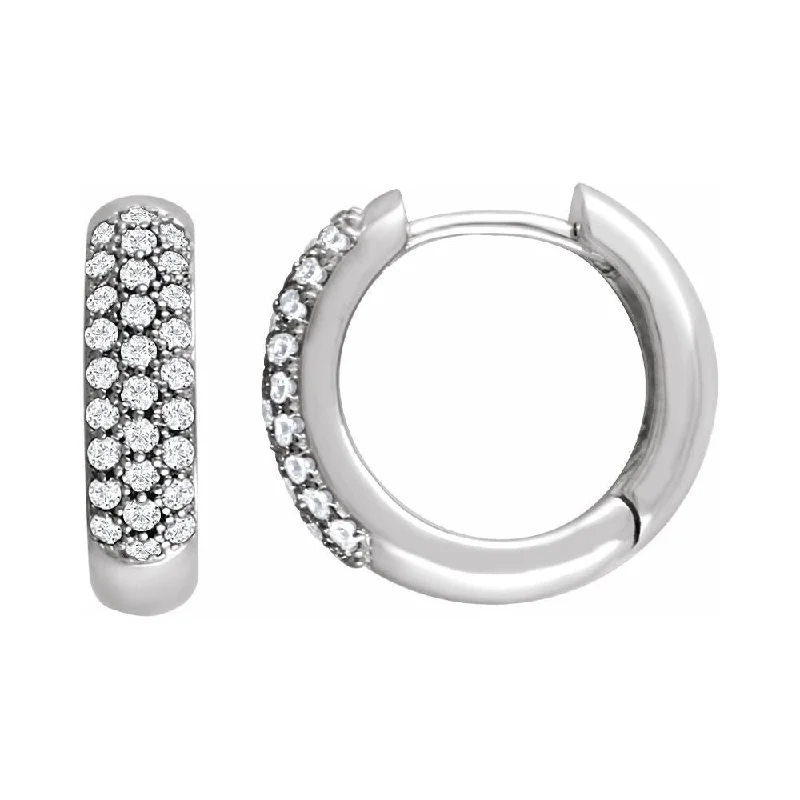 14k White Gold 1/2 CTW Diamond Pav Hoop Earring for Women