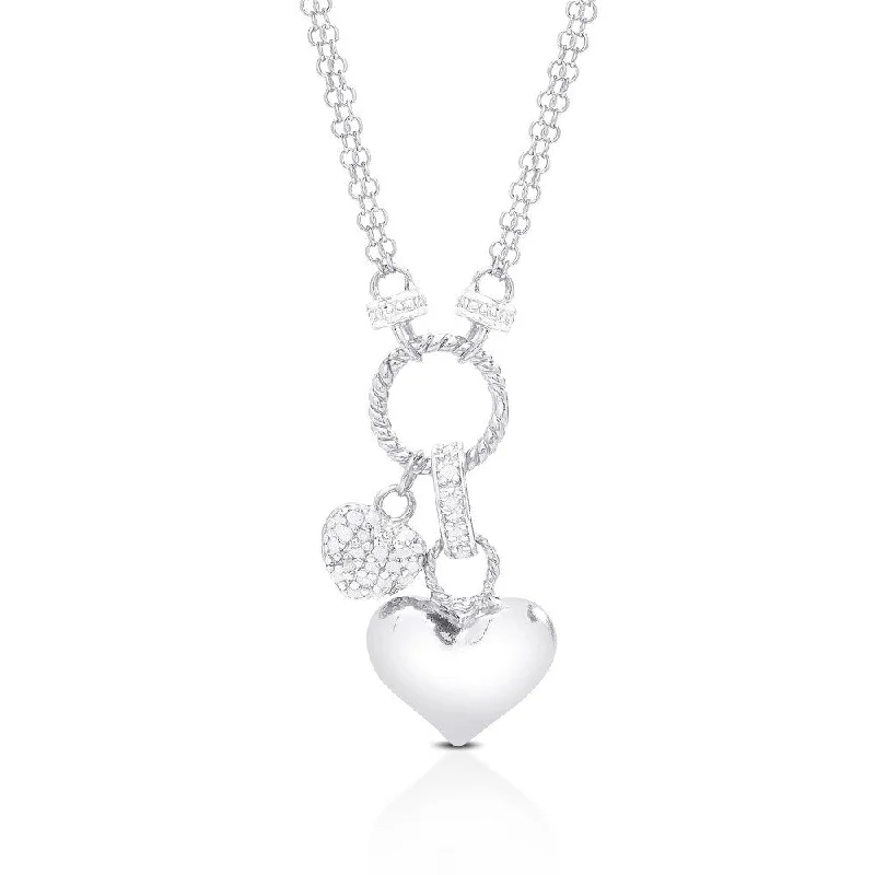 Finesque Sterling Silver 1/4ct TDW Diamond Double-heart Charm Necklace