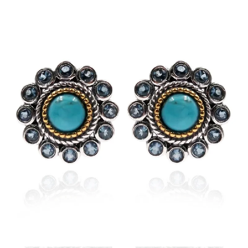 925 Sterling Silver Kingman Turquoise and London Blue Topaz Studs Earring