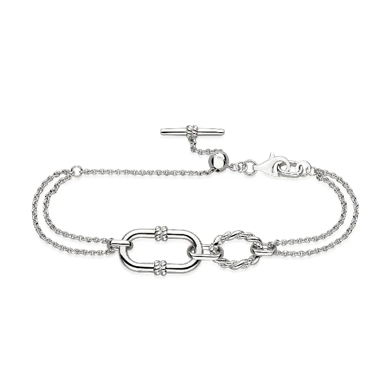 Silver Marina Rope Link Duo Grande Twin Chain 7" Slider Bracelet