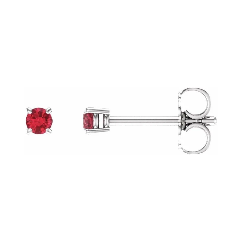 14k White Gold 2.5 mm Round Chatham Created Ruby Stud Earring for Women