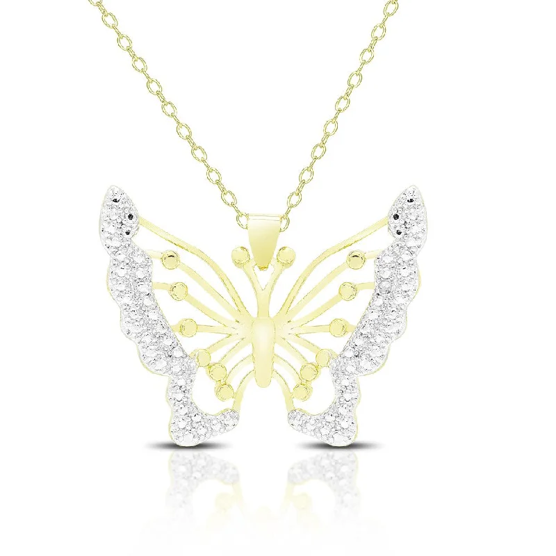 Finesque Gold Overlay Diamond Accent Butterfly Necklace