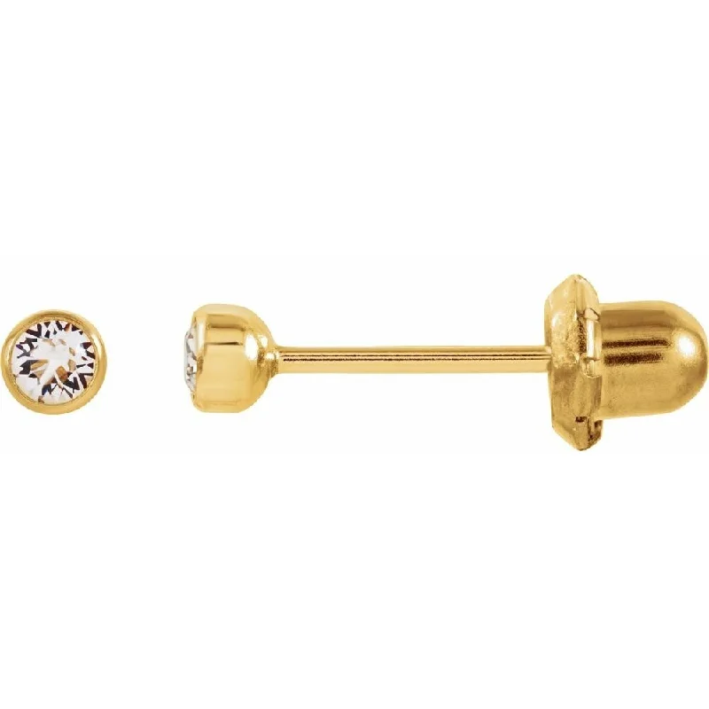 14k Yellow Gold Imitation Crystal Piercing Stud Earring for Women