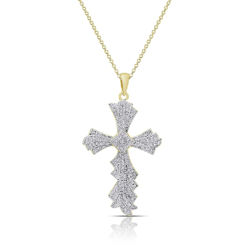 Finesque Gold over Sterling Silver 1/2ct TDW Diamond Cross Necklace