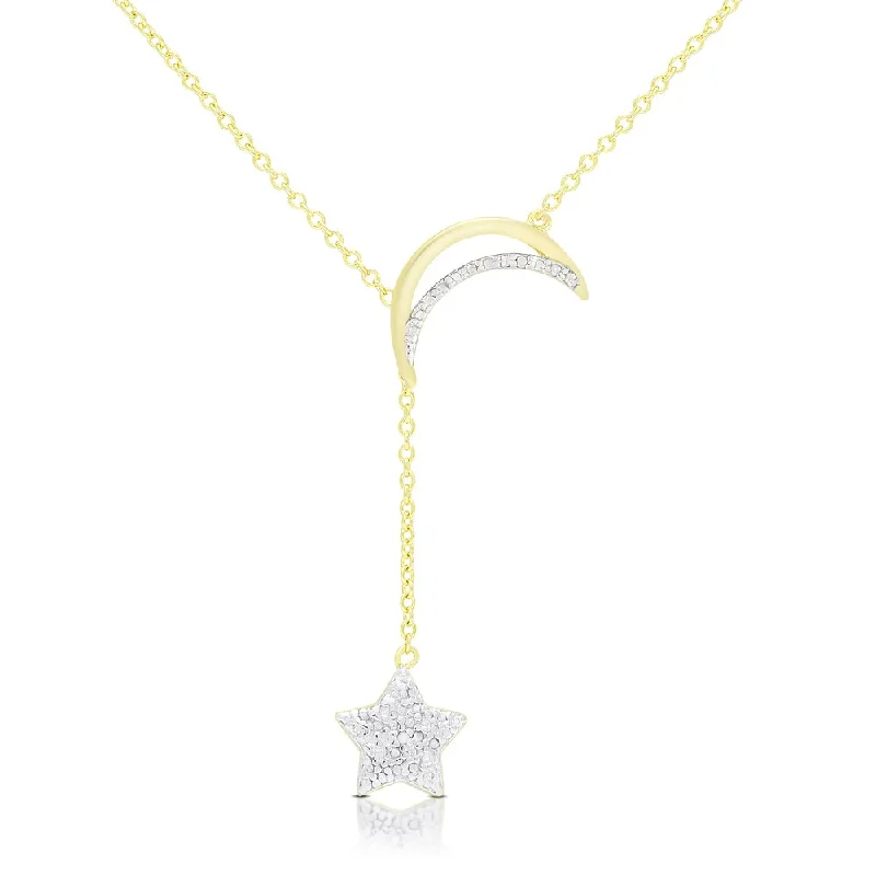 Finesque Gold Over Silver or Sterling Silver Diamond Accent Moon and Star Necklace