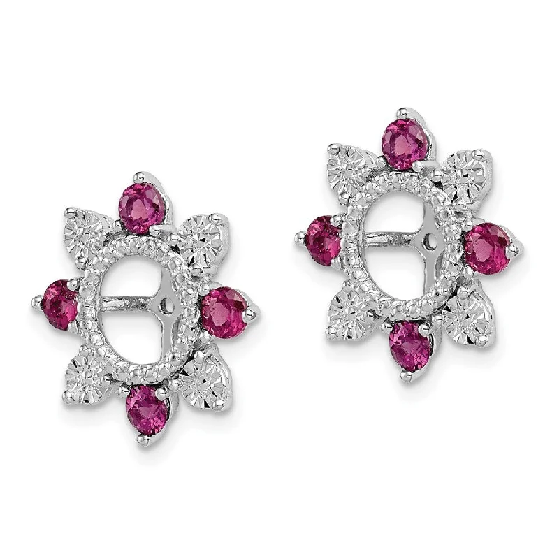 925 Sterling Silver Rhodium Rhodolite Gemstone Earring Jacket (L-17 mm, W-17 mm)