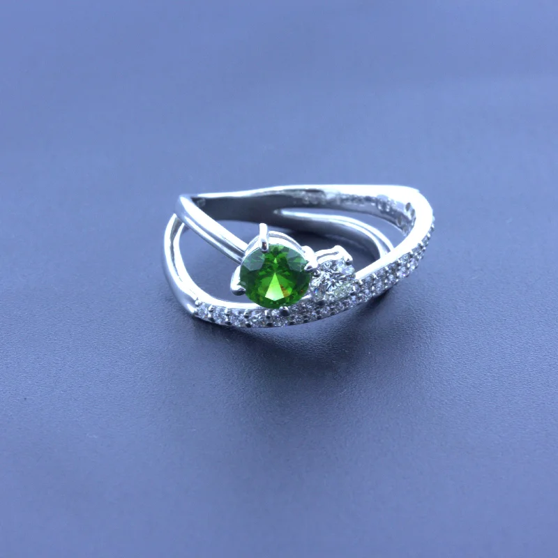 1.00 Carat Russian Demantoid Garnet Diamond Platinum Ring