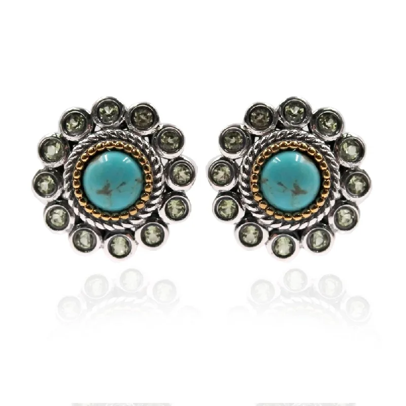 925 Sterling Silver Tyrone Turquoise and Peridot Studs Earring