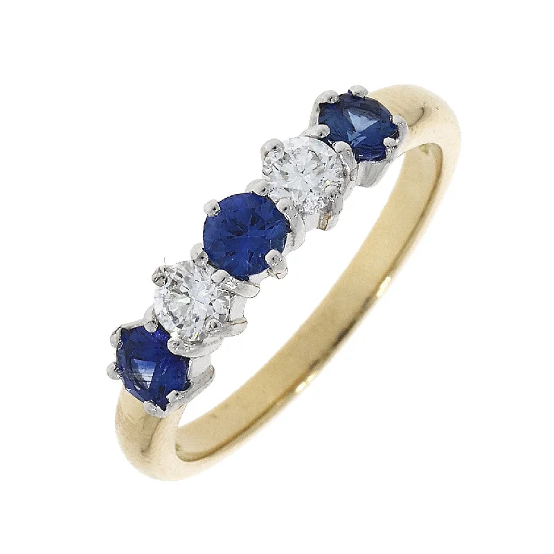 18ct Yellow gold Sapphire and Diamond Five stone ring