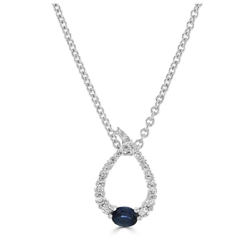 18ct White Gold Oval Cut Sapphire & Diamond Loop Pendant