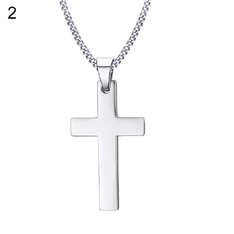 Classic Men Cross Pendant Necklace Titanium Steel Link Chain Statement Jewelry - no