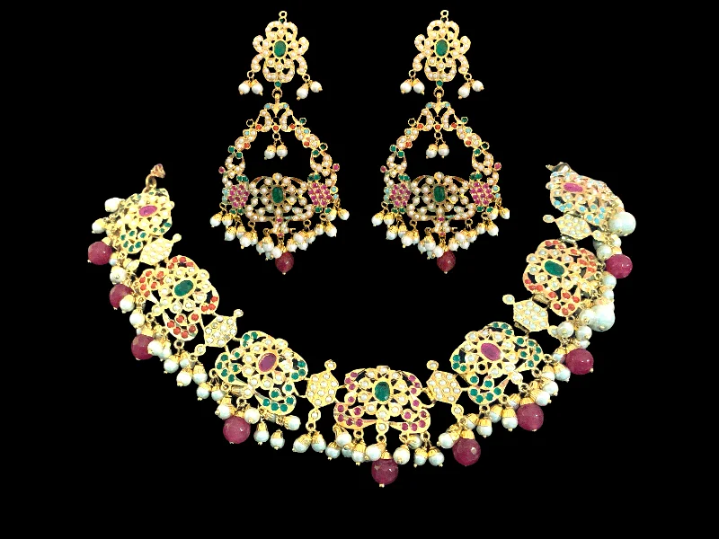 NS77 Niyati necklace set in navratan ( READY TO SHIP )