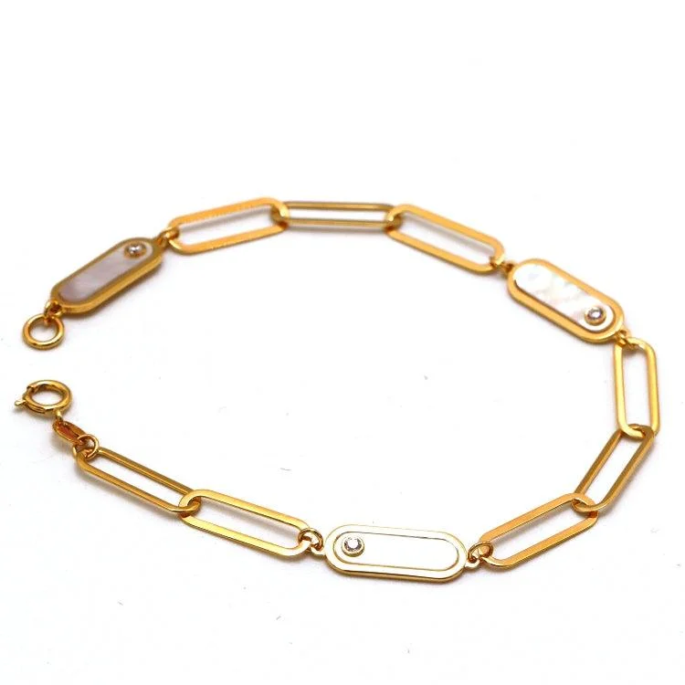 Real Gold Paper Clip Pearl Stone Bracelet (19 cm) - Model 0132 BR1698