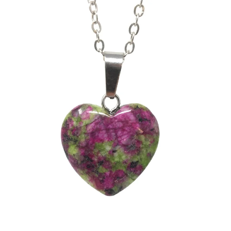 Sterling Silver Plated Stone Heart Pendant Necklace