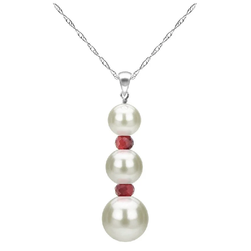 DaVonna 14k White Gold Graduated Freshwater White Pearl and Birthstone Necklace 18-inch