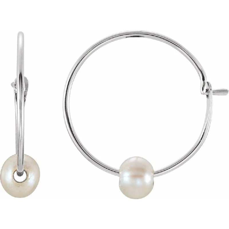 14k White Gold Freshwater Cultured Petite Pearl Hoop Earring for Women