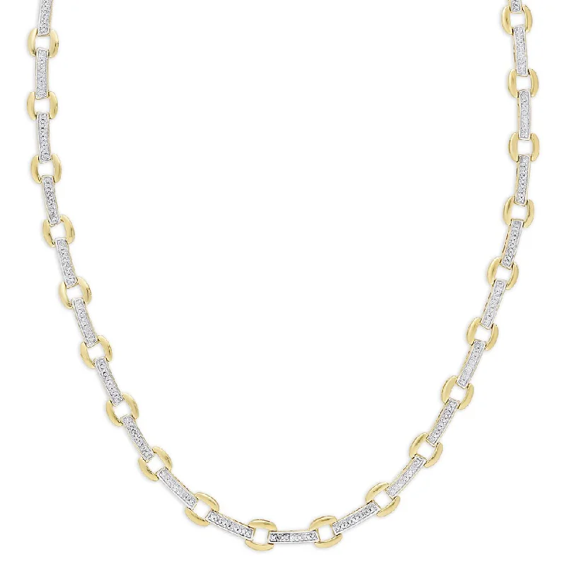 Finesque Gold Over Sterling Silver .08ct TDW Diamond Square Link Necklace