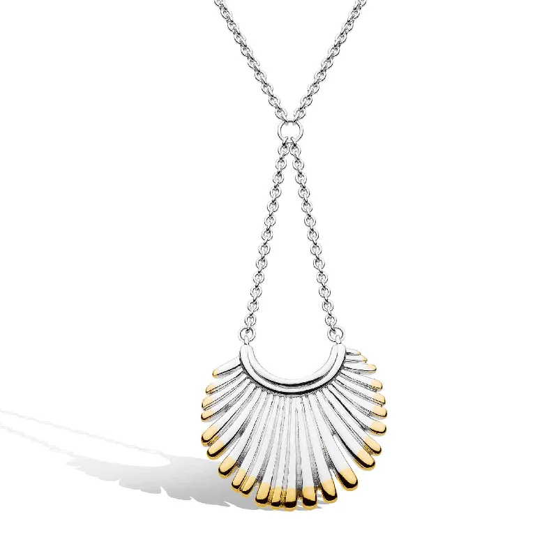 Silver and Yellow Gold Plated Essence Radiance Golden Fan Chandelier Necklace