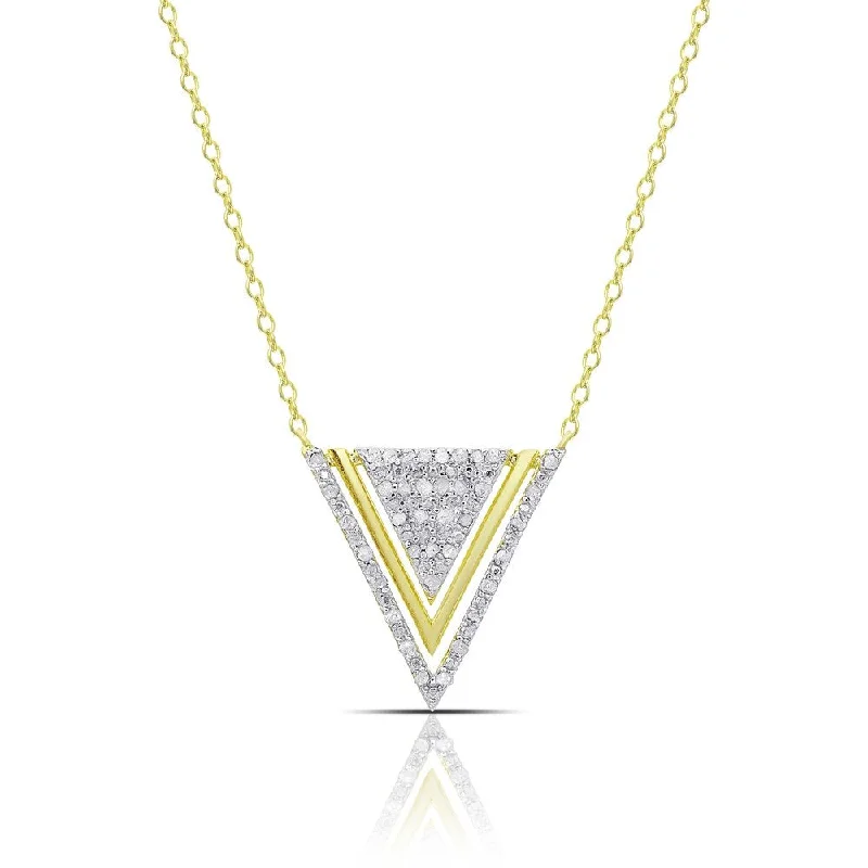 Finesque Gold over Sterling Silver 1/4ct TW Diamond Triple Triangle Design Necklace (I-J, I2-I3)