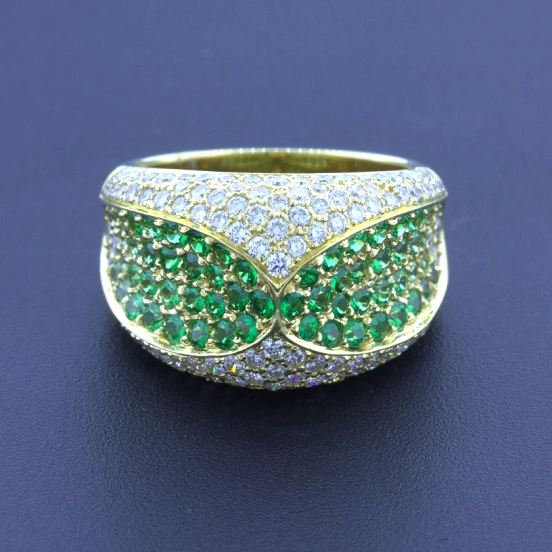 Tsavorite Garnet Diamond 18k Yellow Gold Ring